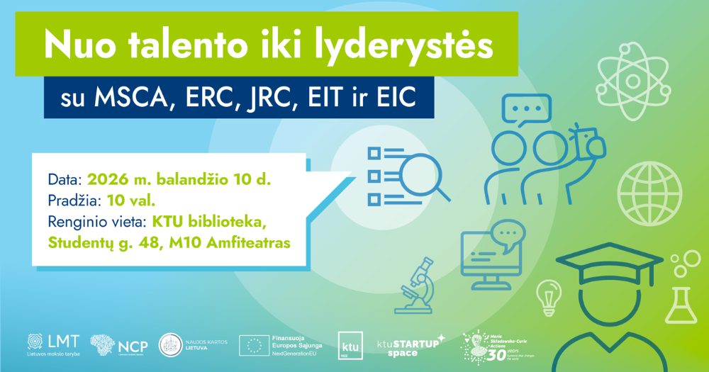 Kviečiame dalyvauti renginyje „Nuo talento iki lyderystės: su MSCA, ERC, JRC, EIT ir EIC“
