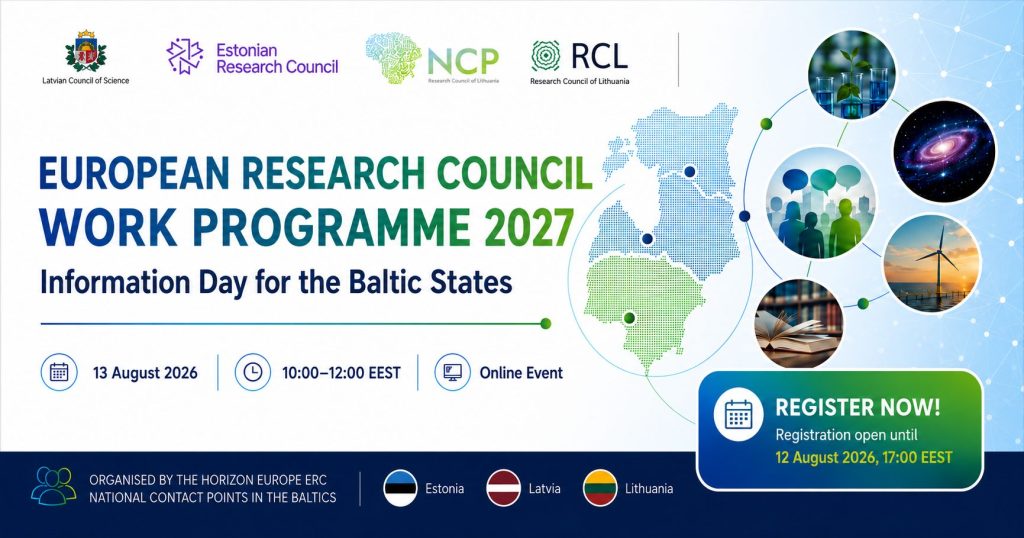 Kviečiame dalyvauti 2027 m. Europos mokslo tarybos (ERC) darbo programos informaciniame renginyje Baltijos šalių mokslininkams