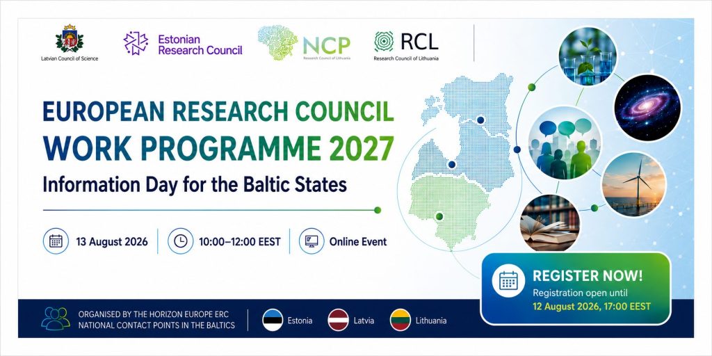 Kviečiame dalyvauti 2027 m. Europos mokslo tarybos (ERC) darbo programos informaciniame renginyje Baltijos šalių mokslininkams